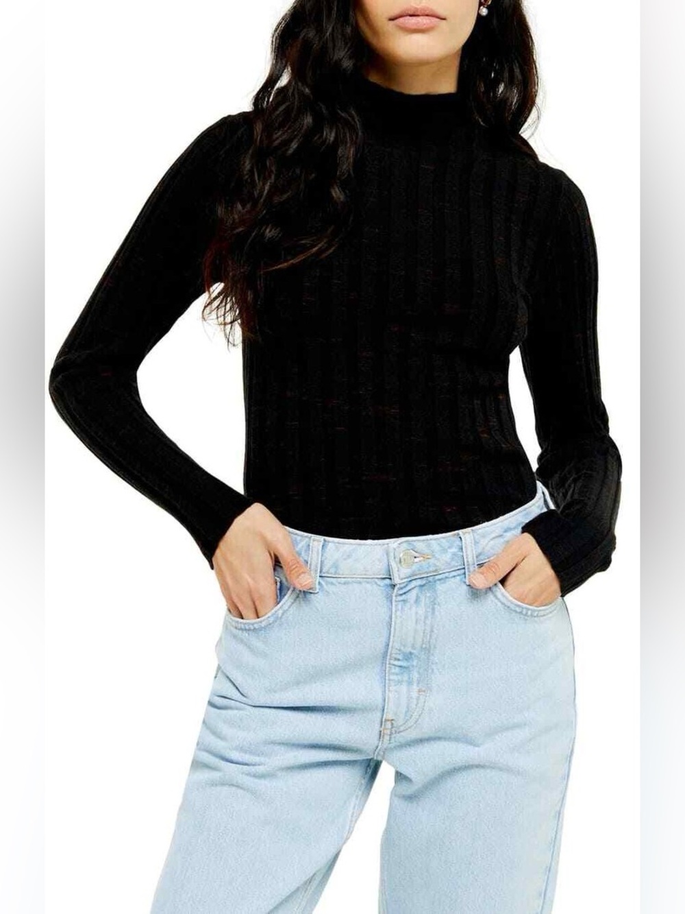 topshop ribbed marled mock neck to black dress m (petite)